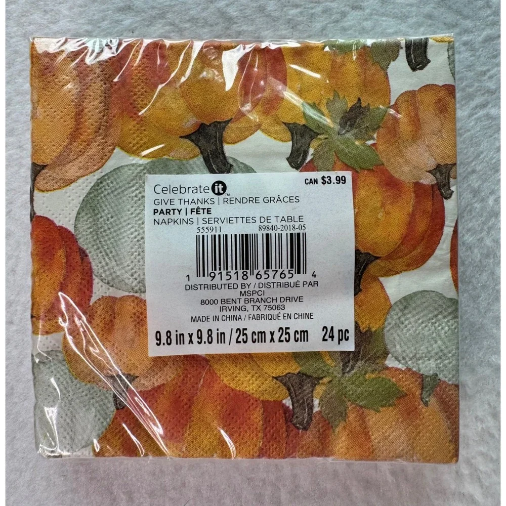 NEW Fall Thanksgiving Napkins‎ Lot Orange Pumpkin Leaf Sunflower Spice Sachets